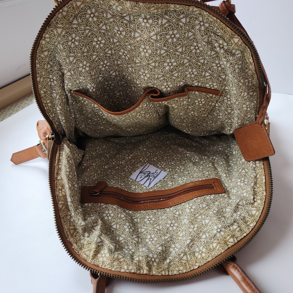 Badgley Mischka Brown Leather Tote Bag with Real Fur Accents Designer - Picture 4 of 8